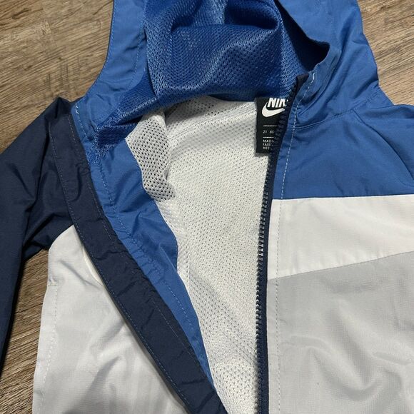 Nike Windrunner Boys 2T Jacket Windbreaker Hood Blue White Full Zip - Picture 3 of 4